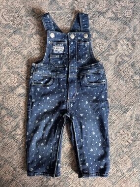 Levi's Navy Denim Polka Dot and Hearts Kids Overalls